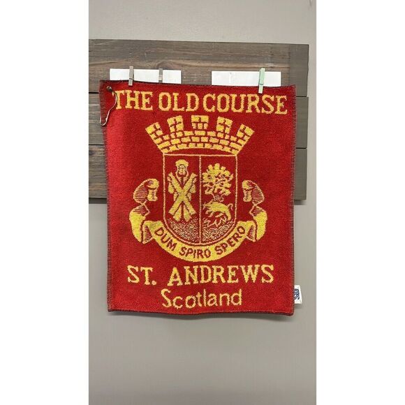 Vintage St. Andrews Scotland Red The Old Course Golf Towel Red Yellow 17"x14” - Picture 3 of 10